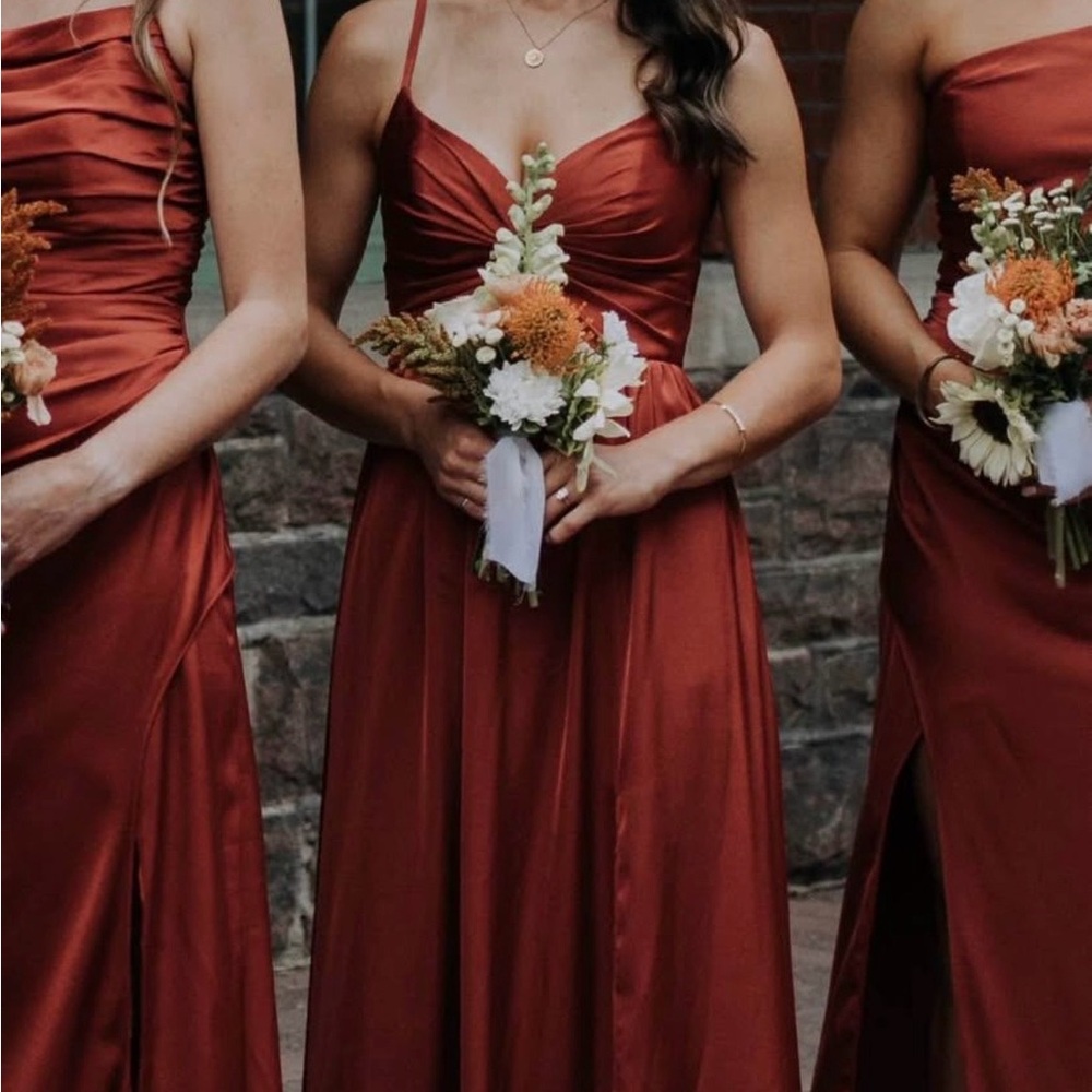 Bridesmaid Dress - Raya Stretch Satin Dress - Terracotta